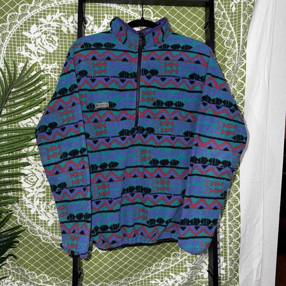 VTG Columbia Aztec Fleece Quarter Zip‎ Pullover Women's XL Oversized Gorpcore